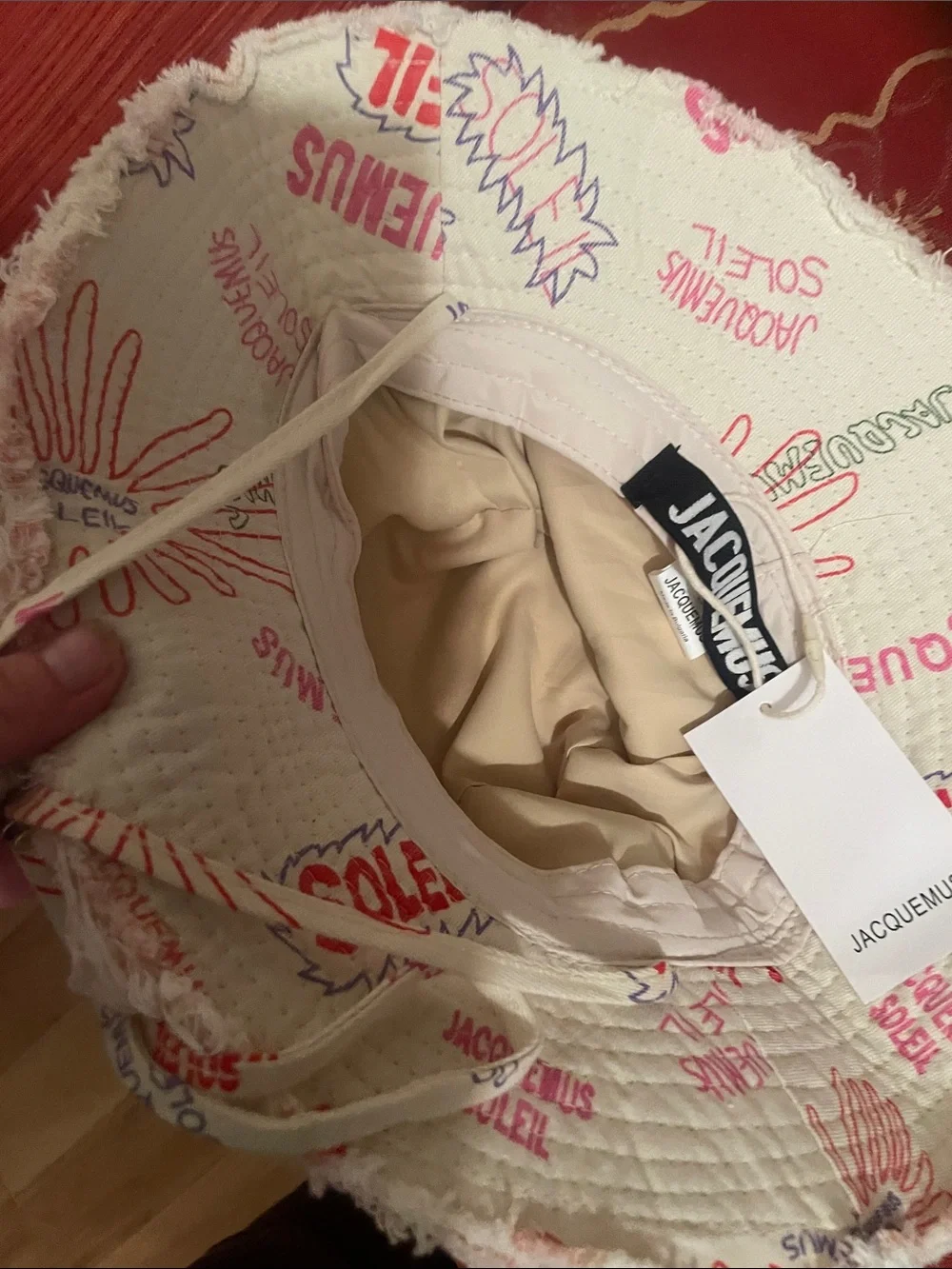 Designer inspired Beige Bucket Hat with Pink & Purple Graphic Print